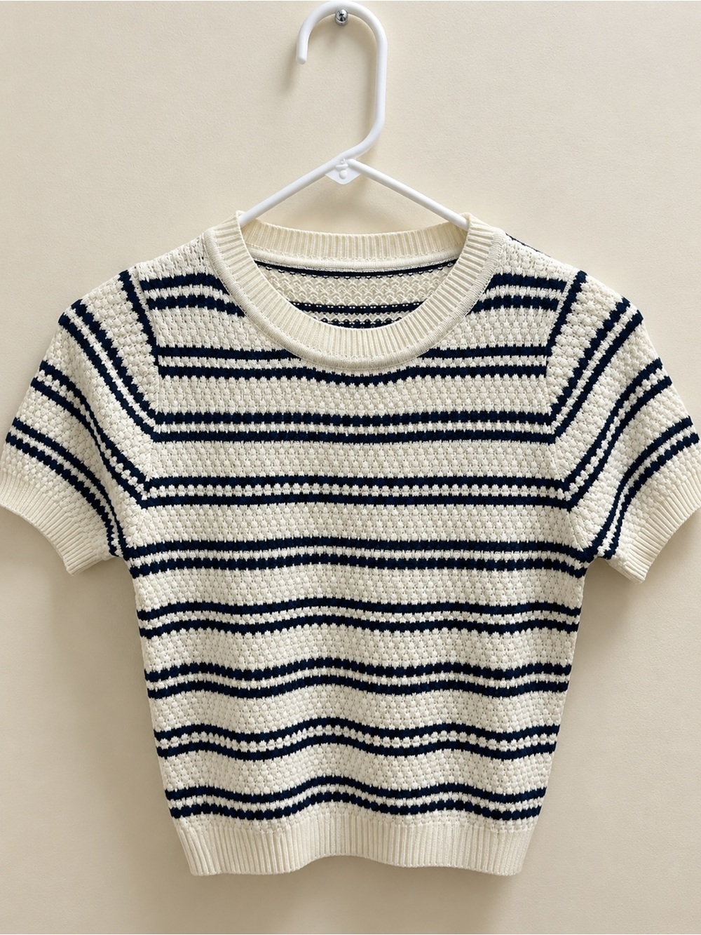 Women’s Short-Sleeve Knit Stripe Sweater - Cream & Navy